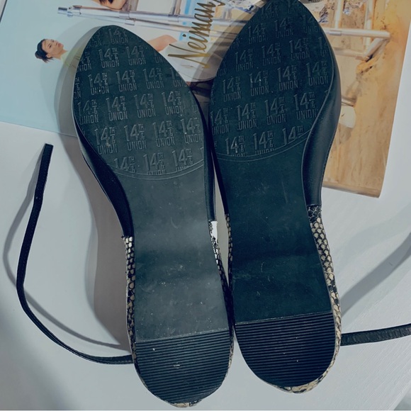14TH & UNION POINTED TOE LEATHER FLATS ANIMAL PRINT ANKLE STRAP FLATS - Picture 5 of 10